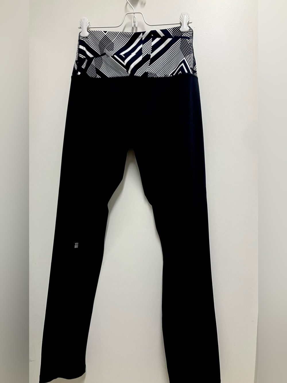 Victoria's Secret Black Workout Pants with Black-and-White Geometric Waistband